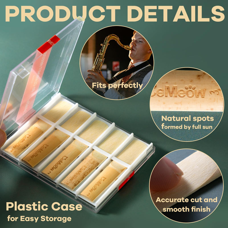 [AUSTRALIA] - Alto Saxophone Reeds 2.5, Professional Alto Sax Reeds 10Pack with Plastic Box, Thinner Reed Tip Advanced Cutting Technology for Saxophone Beginner and Player Strength 2.5 