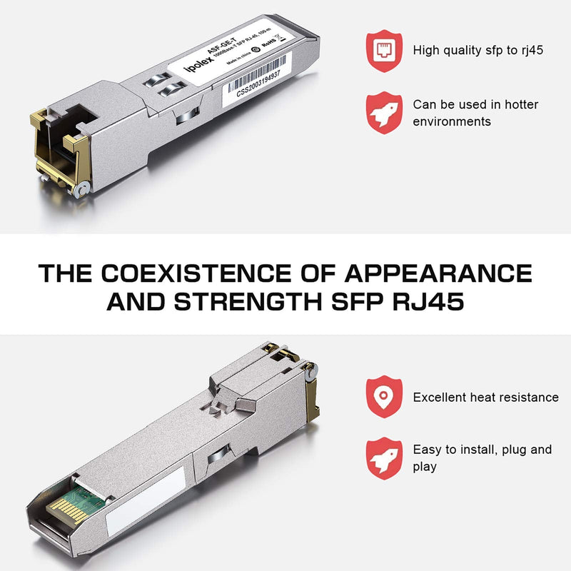 ipolex 4 Pack Gigabit SFP to RJ45 Copper SFP Transceiver, 1.25G SFP-T Copper Ethernet Module, 1000Base-T Mini GBIC for Ubiquiti UF-RJ45-1G, Mikrotik, Intel, Fortinet, Netgear (CAT5e/6/6a,100m) 1)1G-T: 100m