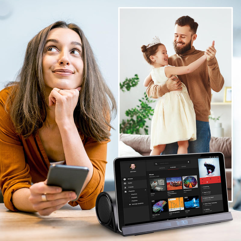 [AUSTRALIA] - DORNLAT Wireless Bluetooth Speakers, Portable Phone Tablet Stand Holder Speaker, Dual Drivers Stereo Dock Speaker for iPad, Phone, Outdoor, Travel, Home Party (Black) 