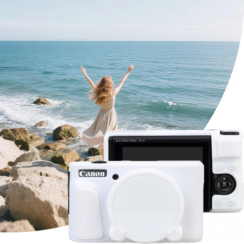 [AUSTRALIA] - Camera Case for Canon PowerShot SX740/ SX730 Digital Camera,SX740 HS Case, Soft Silicone Protective Case Removable Lens Cover,Comes with 2 Screen Protectors and 1 Wrist Strap. (White) White 