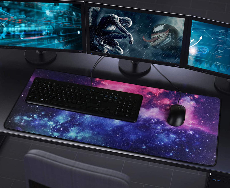 Gaming Mouse Pad, 31.5x15.7x0.12 inch Waterproof Computer Keyboard Mouse Mat Non-Slip Mousepad Rubber Base and Stitched Edges for Game Players, Office, Study, Esports Pros, Home, Desktop galaxy