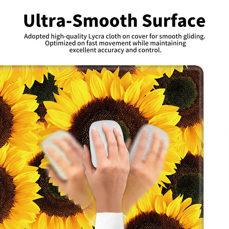 Large Gaming Mouse Pad Non-Slip Keyboard Pad Soft Extended Desk Mat Desktop Writing Pad (31.5"×11.8") with Yellow Sunflower Design for Home & Office + Cup Coaster and Cute Stickers