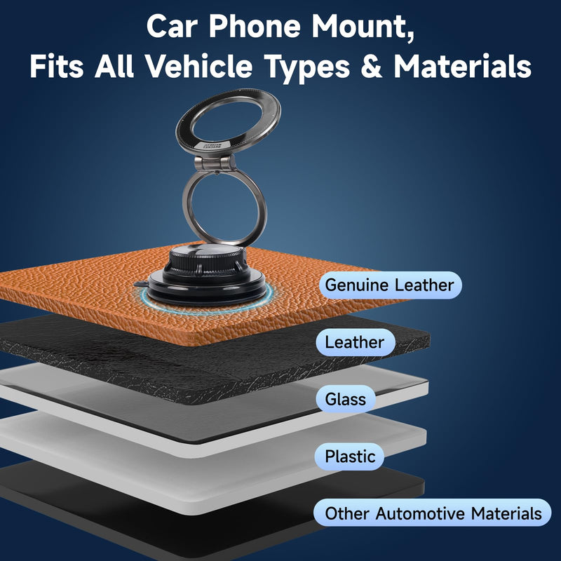 Car Phone Holder, Strong Suction Cup 360° Adjustable Magnetic Phone Mount for Dashboard Windshield, Universal Car Phone Stand Compatible with iPhone 17 16 Pro Max and All Smartphones (Black) Black