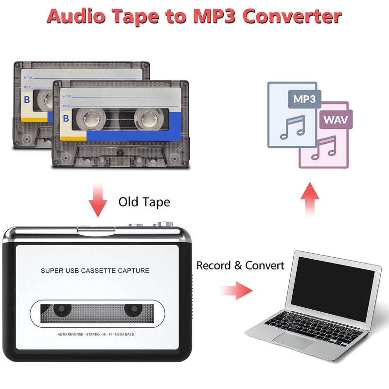 [AUSTRALIA] - Cassette Player - Compact Tape Player Portable Recorder with Earphone-Convert Audio Music Cassette to MP3 Digital, Compatible with Laptop/PC/MAC- for Entertainment, Travel, Light Sports(Silver) silver 