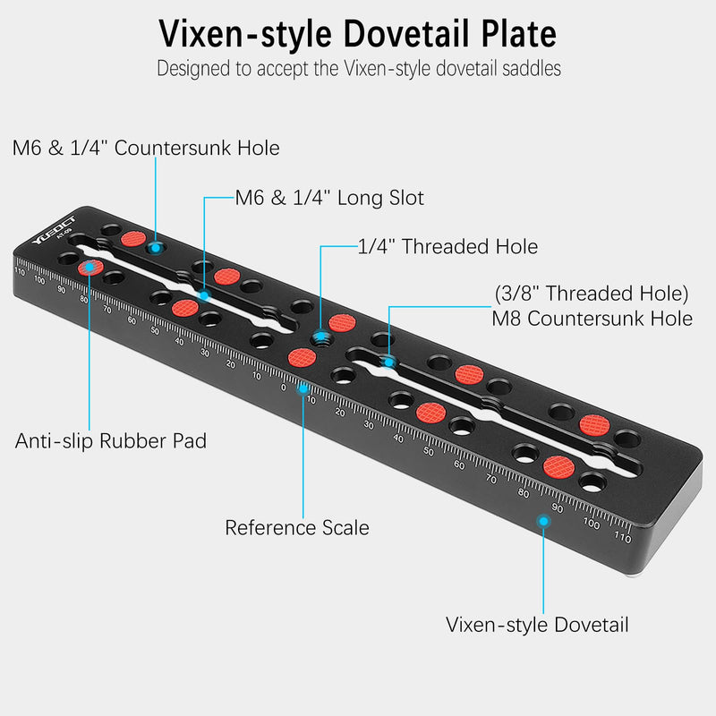 230mm/9.05" Telescope Rail Bar Vixen Style Dovetail Mounting Plate, with M6 1/4" 3/8" Camera Screw for Telescope Saddle Mount Base OTA Equatorial Head Tripod Adapter Sky Astrophotography