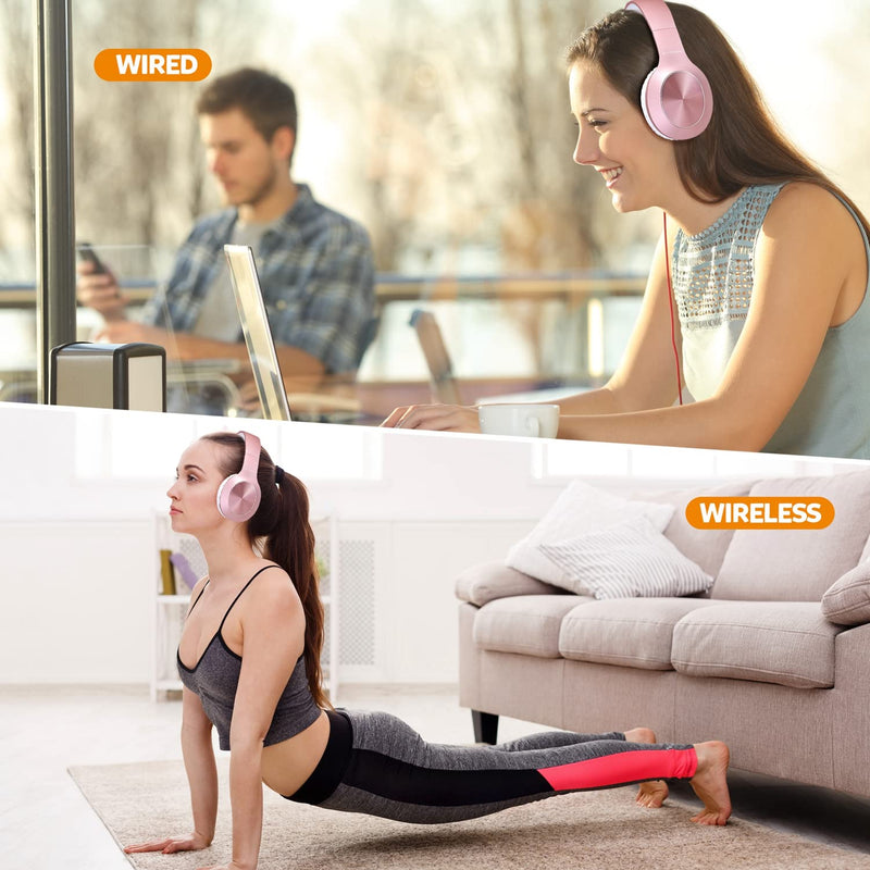 Bluetooth Headphones Over Ear, 68H Playtime and 3 EQ Music Modes Wireless Headphones with Microphone/Deep Bass, HiFi Stereo Foldable Lightweight Headset for PC Home Travel Office (Rose Gold) Rose