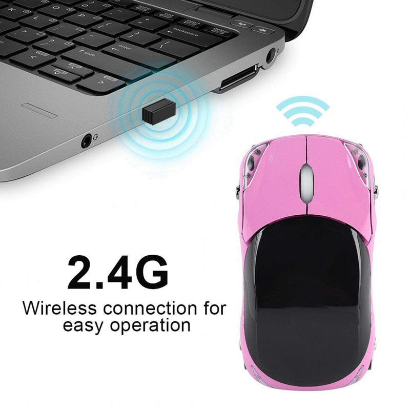 2.4G Wireless Car Shape Optical Mouse, for Mac/ME/Windows PC/Tablet Gaming Office, 1600DPI, Plug & Play(Pink) pink