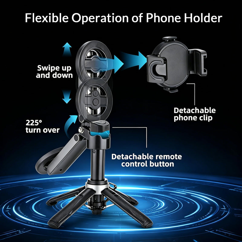 Magnetic Tripod Stand for Phone, Pocket Selfie Stick | 4.72" Folded Extends to 16.34", 210° Tilt 360° Rotation, Cell Phone Tripod for iPhone / Android 16in