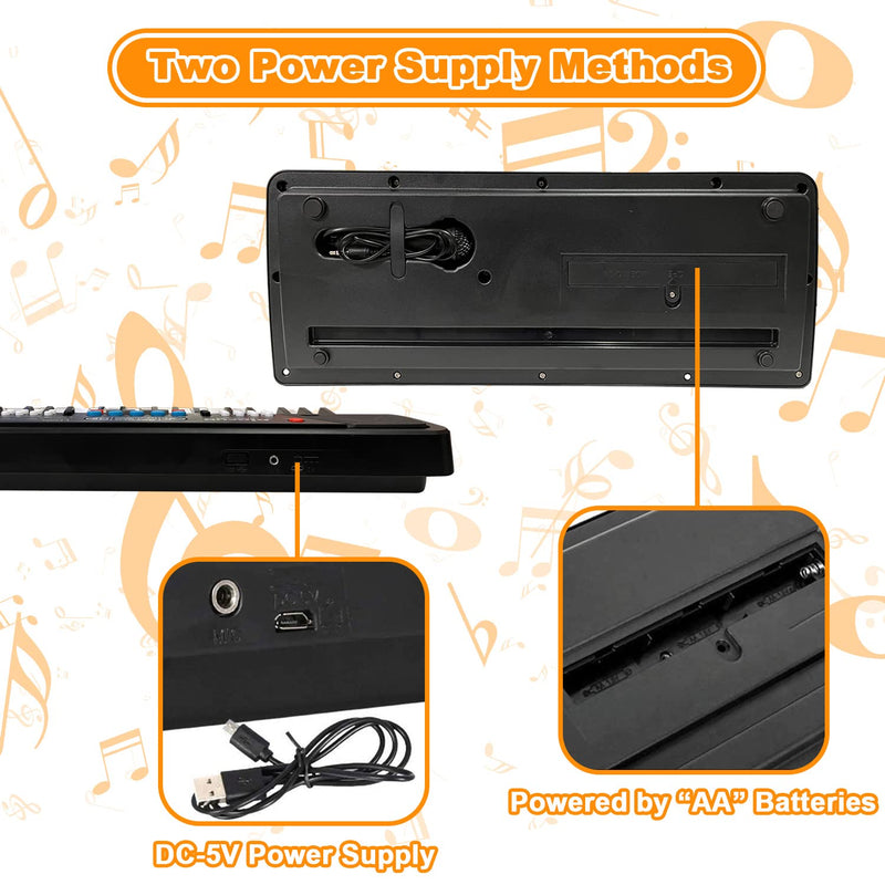 Piano Keyboard for Kids, EOOLEOW 37 Keys Portable Electronic Piano for kids with Microphone - Music Keyboard Piano Toys for 3 4 5 6 7 8 9 Year Old Boys and Girls (Black) Black