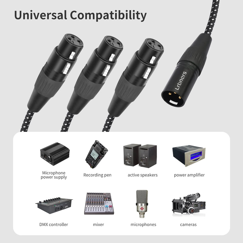 XLR Male to 3 Female Splitter Cable 2FT - Heavy-Duty Metal Braided Y-Spltr, Non-Slip Grip, 3-Way Audio Distribution for Mixers/Mics/PA 1 Male to 3 Female