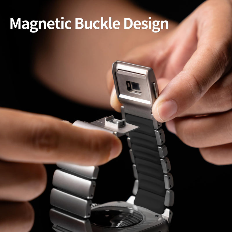Titanium Band Compatible with Apple Watch Ultra 3/2/1 49mm 46mm 45mm 44mm 42mm,Titanium Silicone Dual Layer, Magnetic Clasp Metal Bracelet Replacement Strap for iWatch Series 11 10 9 8 7 6 5 4 3 2 1 SE (Titanium Black, 49mm/46mm/45mm/44mm/42mm(Series 3))