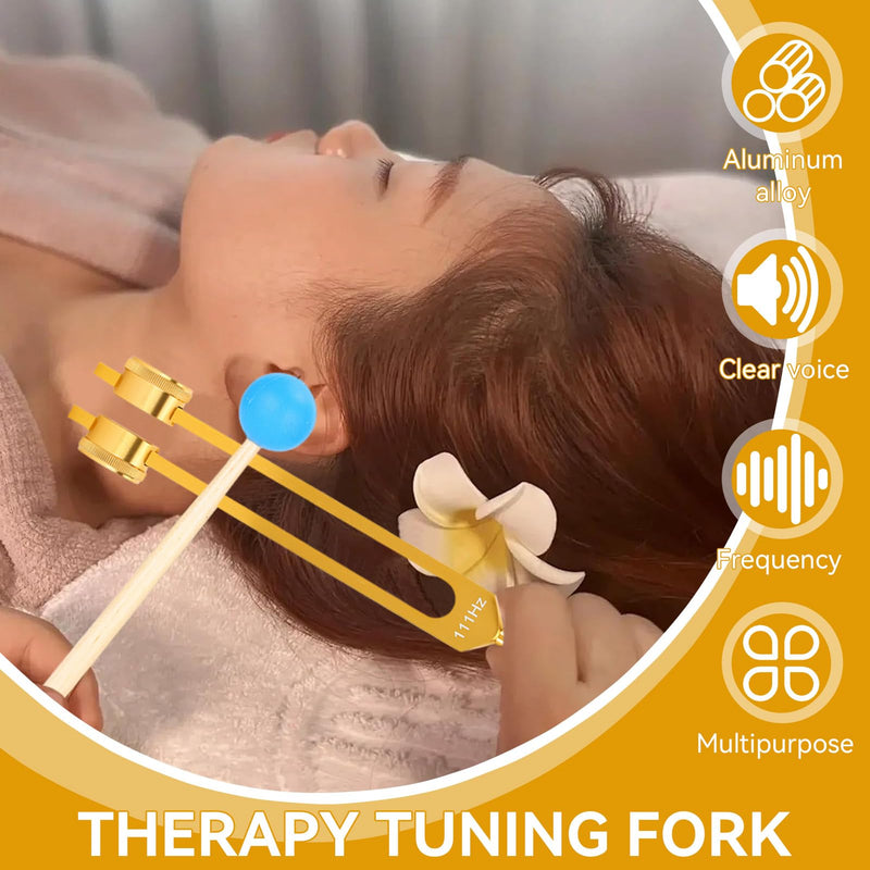 [AUSTRALIA] - 111HZ Tuning Forks for Healing, Frequency Tuning Fork with Hammer Frequency Healing Devices for DNA Repair Healing Sound Healing Forks (Gold) 