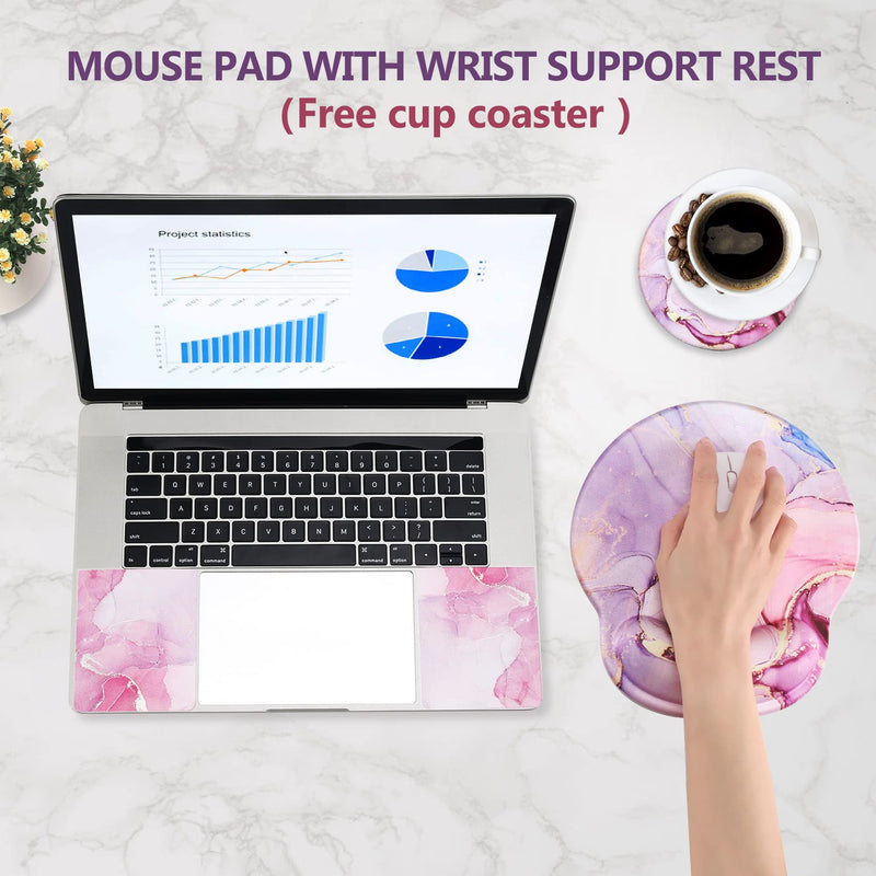 AIMSA Ergonomic Mouse Pad with Wrist Rest Support Gel Memory, Non-Slip PU Base Wrist Rest Pad for Home, Office, Work, Game, Easy Typing, Pain Relief, Comfortable, Durable, Pink Purple Marble