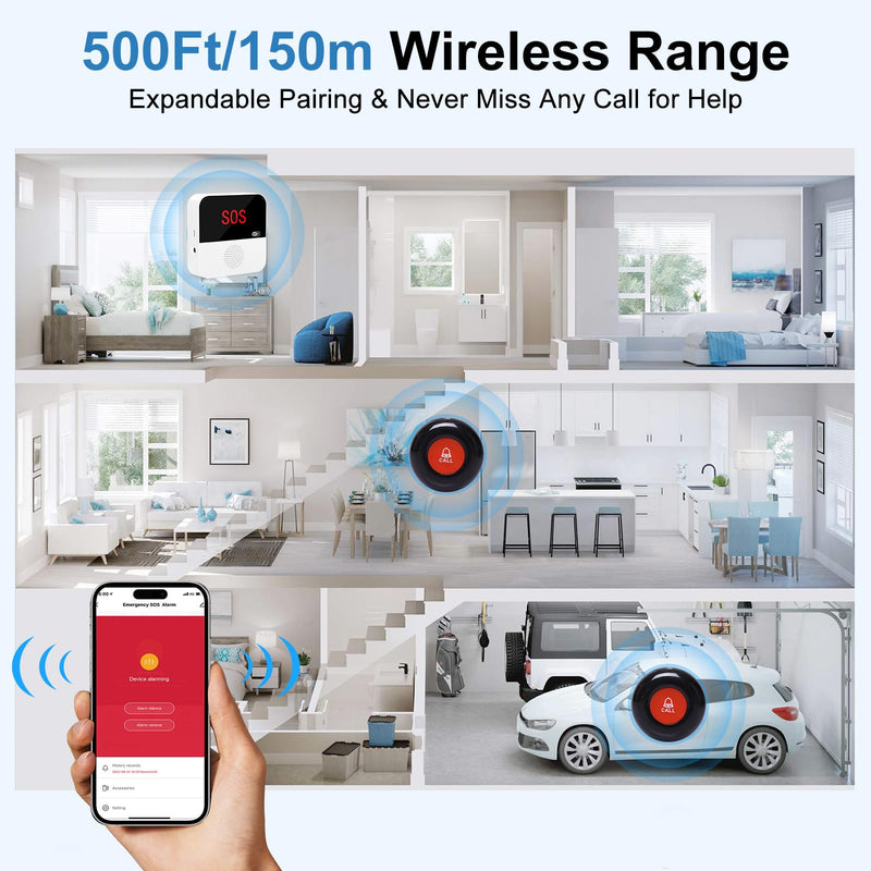 [AUSTRALIA] - WiFi Caregiver Pager System Life Alert Systems for Seniors No Monthly Fee Call Bell for Patients at Home Fall Alert Devices for Elderly 3 SOS Call Button 1 Receiver(only Supports 2.4GHz Wi-Fi) 3 Button & 1 Receiver 