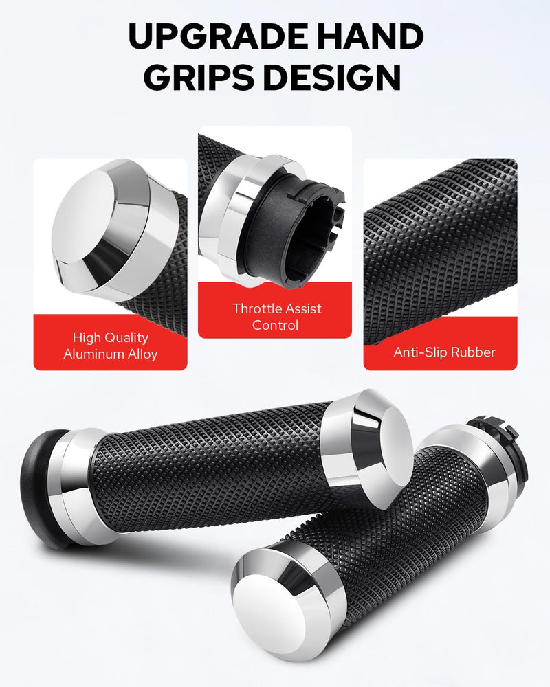 Motorcycle Hand Grips Handlebar Grips Cable Throttle Fit for Harley ’02-’17 VRSC, ’96-Later XL, ’08-’13 XR, ’96-’17 Dyna (Except FXDLS), ’96-’07 Touring Chorme Throttle Cable Control
