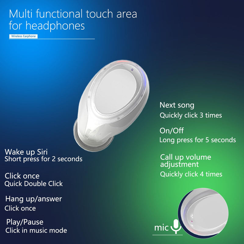 Single earbud 6 hours play time, single earbud bluetooth， Hands-free car sports headphones with microphone, mobile phone bluetooth headphones for iOS Android smartphones, PC TV, audiobooks. (white) White