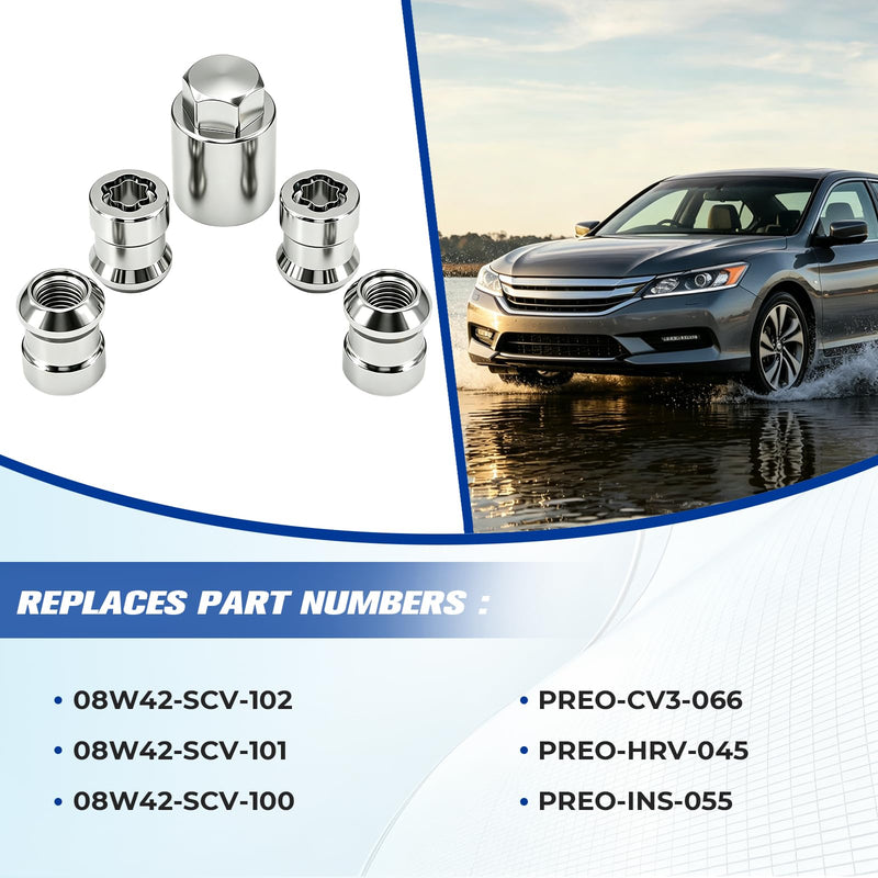 Wheel Lock Lug Nut Anti Theft Set for 2004-2025 Honda Accord CR-V Civic Fit | For 2008-2012 Accord, 2007-2016, 2023-2025 CR-V, 2016 Civic, 2023-2025 HR-V, 2007-2012, 2015-2020 Fit, 2011-2016 CR-Z