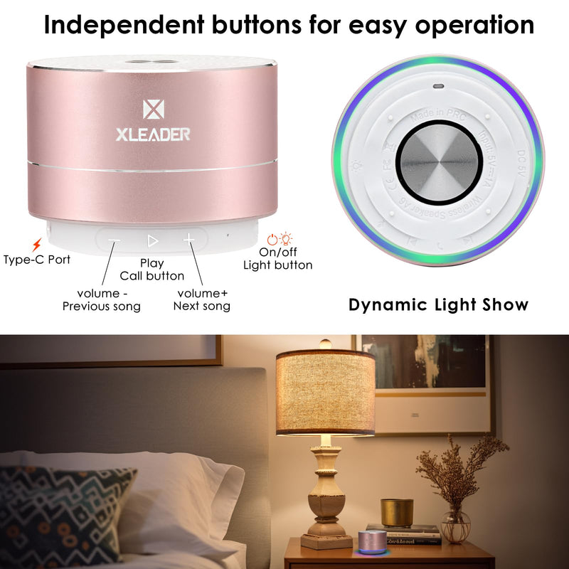 [AUSTRALIA] - Mini Bluetooth Shower Speaker, IPX6 Waterproof Speaker, with RGB Lights, Mic, Portable Silicone Lanyard, Suction Cup, Clear Sound&Rich Bass, 12h Playtime, Small Pink Gifts for Girls Women Pink Rose Gold 