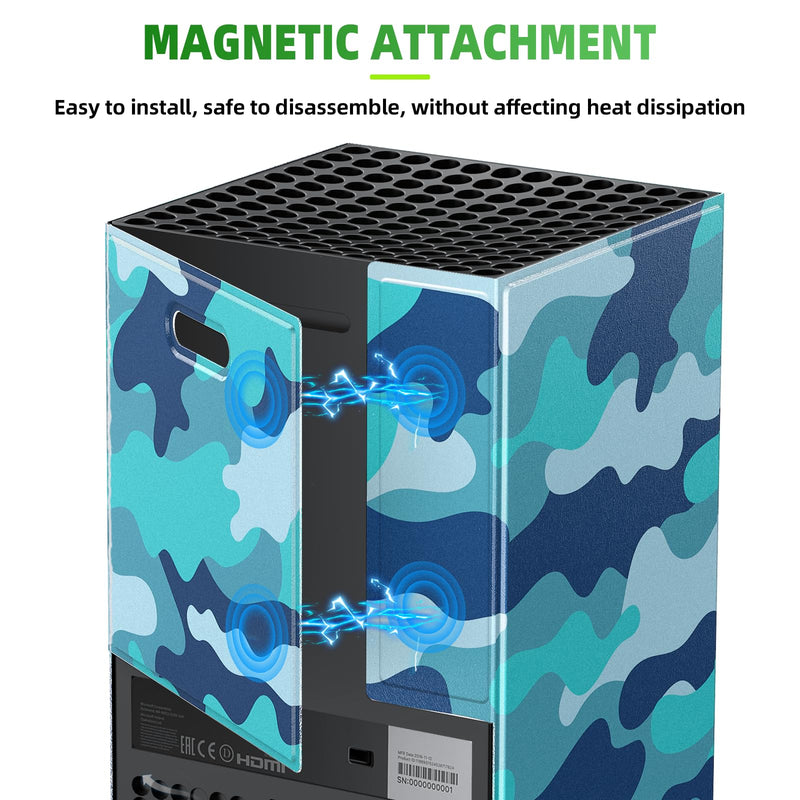Magnetic Smart Wraps for Xbox Series X Console, Full Protection Protective Cover Case for Xbox Series X Accessories with Premium PU Leather and Soft Inner Lining - Blue Camo