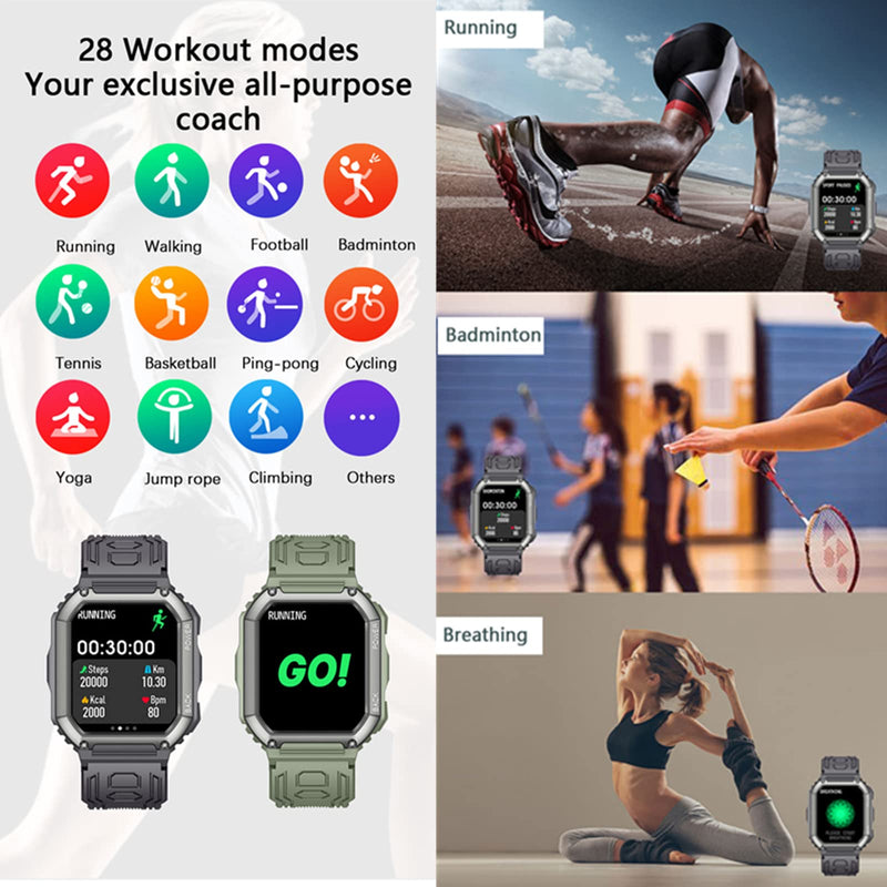 Tuanzi KR06 Sports Smart Watch 1.8 Inch Bluetooth Call Music Play Voice Assistant Health Monitor Multi Sports Modes Fitness Tracker (Green) KR06-Green