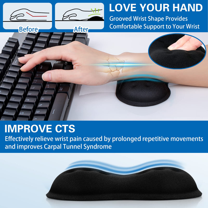 Mouse Wrist Rest, Canjoy【2 Pack】 Wrist Rest Pad Memory Foam Mouse Wrist Support Cushion, Superfine Fibre Soft Ergonomic Hand Rest Support for Computer, Laptop, Mac, Gaming or Office Black-Large