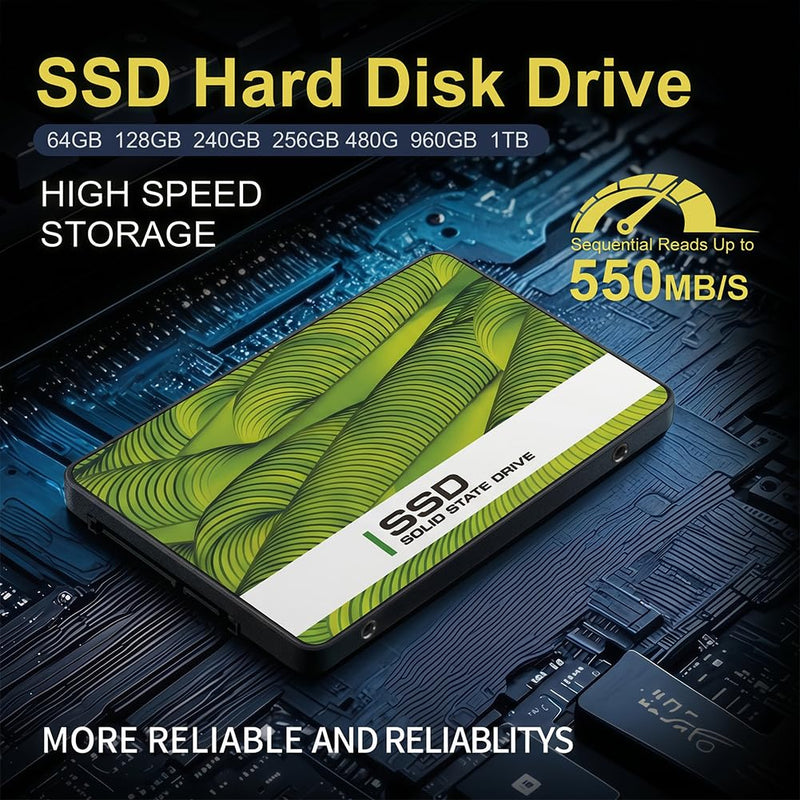 128GB SATA SSD 2.5-Inch Internal Solid State Drive, SATA3 Interface, Suitable for Desktop and Laptop (Green)