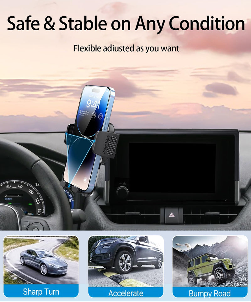 Car Phone Holder for Toyota RAV4 / RAV4 Hybrid 2019-2025 Accessories 7/8 Inch Screen Fixed Clip Cell Phone Mount Hands-Free 360 Degree Rotation