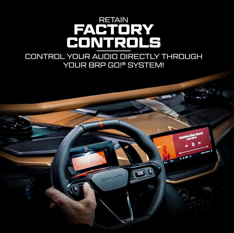 UTV Stereo Front/Rear Amplifier RCA Output for Can-Am Maverick R | Works with BRP GO Touchscreen Display | Retains Factory Controls | Water-Resistant Harness | Powersports Audio System Upgrade