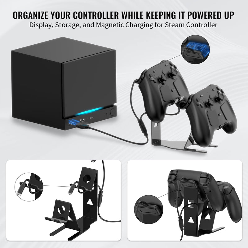 Universal Metal Desktop Stand for Steam Controller 2 with Charging Cable, Two Gamepads Holder for PS5, Xbox Series X, Xbox, 360, Ps5, Ps4, Switch with Non Slip Pads
