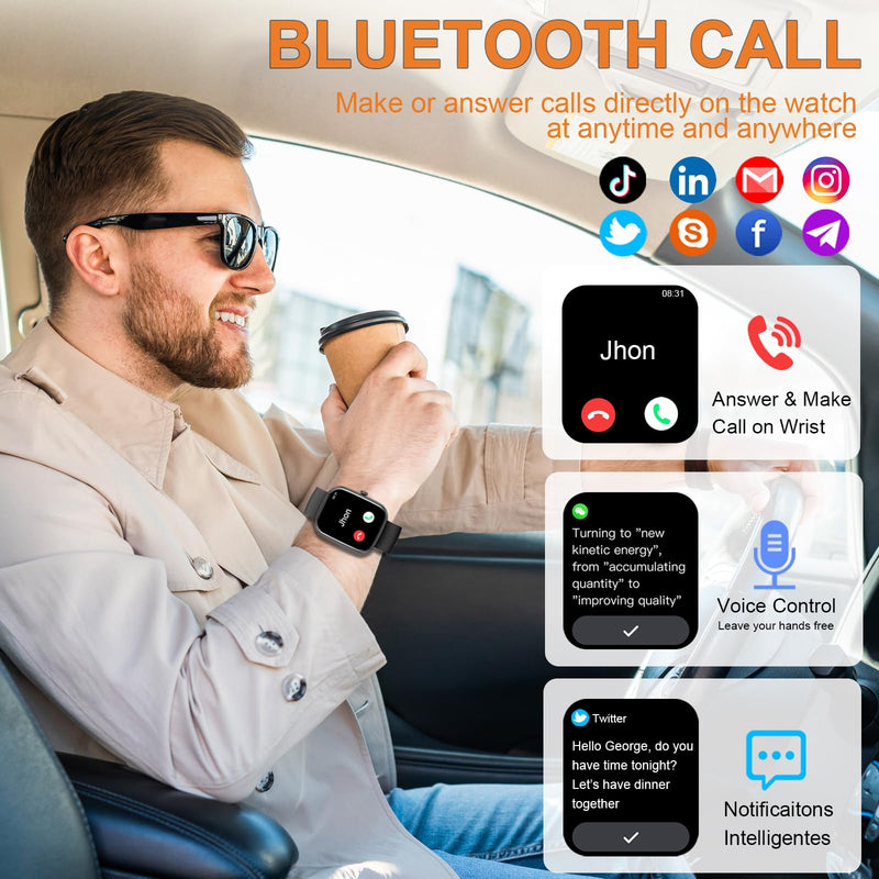 2026 New 1.91" HD SmartWatch, Fitness Watch with 120+ Sport Modes, Smart Watch for Men Women (Answer/Make Call), IP68 Waterproof, Heart Rate/Sleep Monitor, Pedometer, Activity Tracker for Android iOS Morden Black