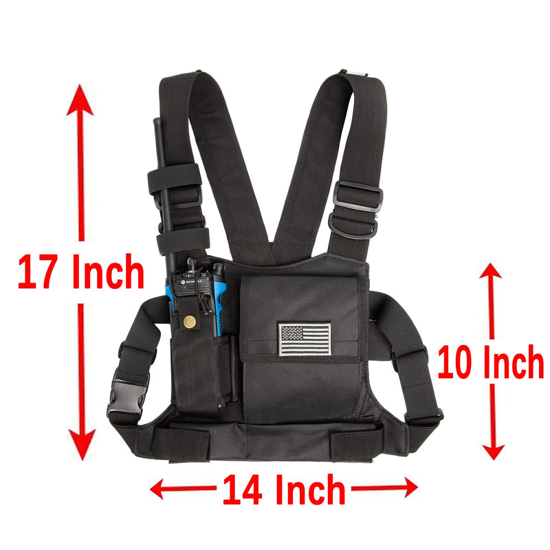 LUITON Radio Chest Harness with Reflective Strips Shoulder Holster Radio Vest Holder Two Way Radio Vest Rig Walkie Talkie Case with Front Pack Pouch for Motorola/Midland/Kenwood/Baofeng/Retevis 22165 Black