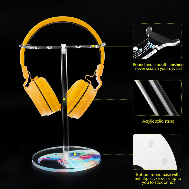 Acrylic Headphone Stand Headset Holder,Transparent Desktop Gaming Headset Stand Hanger Rack for Desk with 2 Earphone Hangers(Color Eagle/Hawk) Color Eagle/Hawk