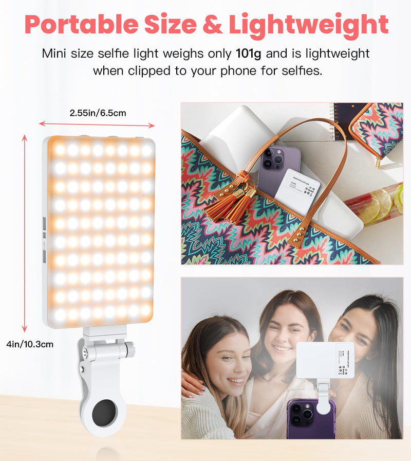 TONEOF 80 LED Portable Selfie Light,Rechargeable Phone Light with Clip,3 Light Modes 2000mAh Video Fill Light,Lighting for Video Recording, Makeup,Live Streaming,Vlog,Tablet/Laptop/Webcam White
