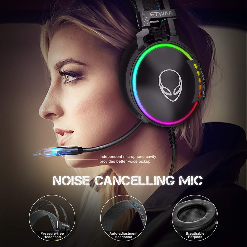 [AUSTRALIA] - ETWAR EG100 USB Wired Gaming Headset for PC, 7.1 Surround Sound,Computer Headphones with Microphone/Mic Noise Cancelling, Video Gaming, RGB Flowing Light - for PS4, PS5,Laptop 