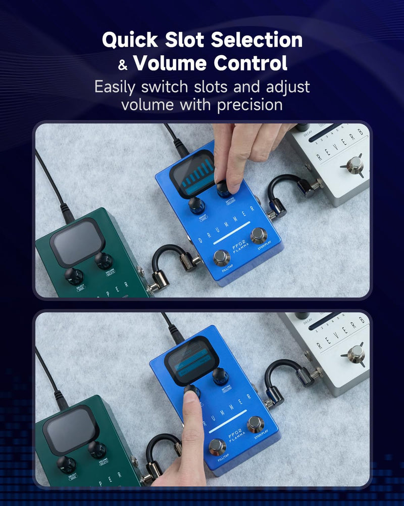 FLAMMA FF02 Drum Machine Guitar Pedal - 121 Drum Grooves, 11 Music Genres, Tap Tempo, Adjustable Rhythms, Stereo I/O for Live & Studio Use Drum Blue