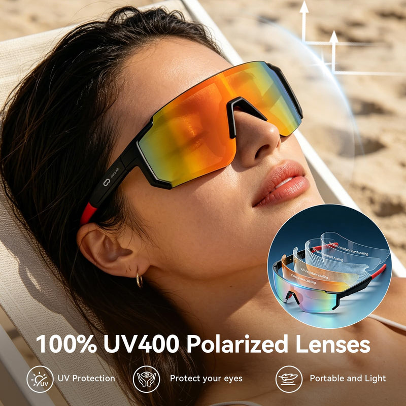 AI Smart Sports Sunglasses for Men/Women, Bluetooth Glasses for Cycling Running Driving, UV400 Polarized Lenses, Bluetooth 5.4, 6-8H Playtime, Outdoor UV Protection and Voice Control(Orange) Orange