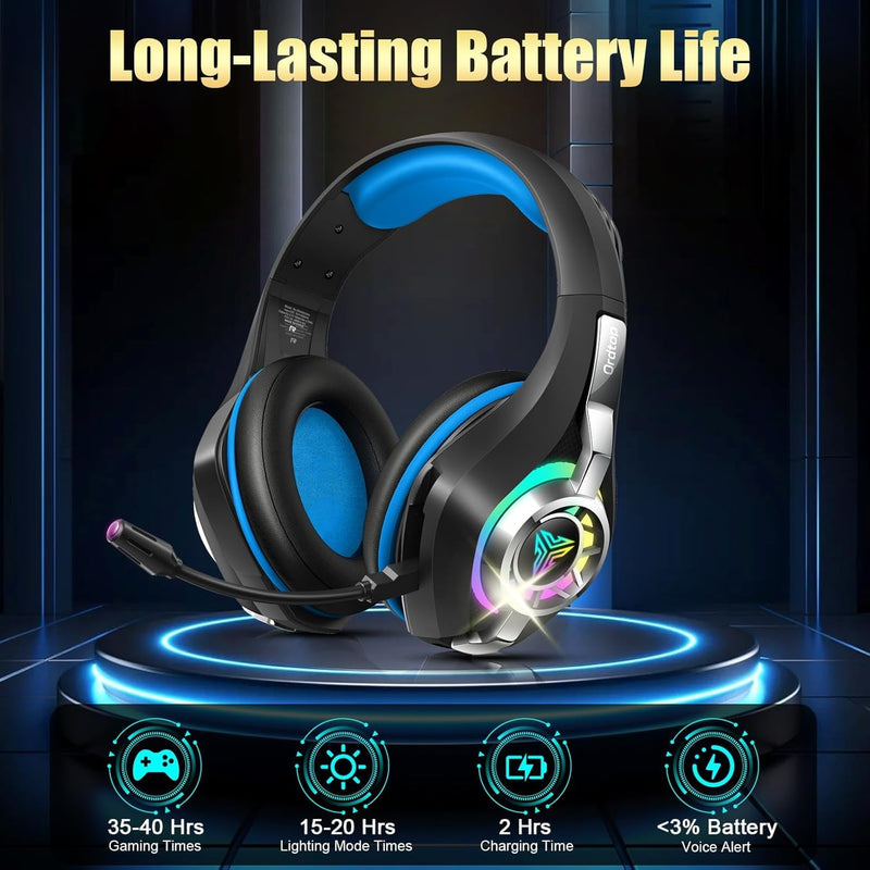 2.4GHz Wireless Gaming Headsets for PS5/PS4/Switch, 2026 RGB Noise Cancelling Headphones with Mics, 4-in-1 Connection, 7.1 Surround Sound, 40mm Drivers, Memory Foam, 45H Wireless Gaming Headphones