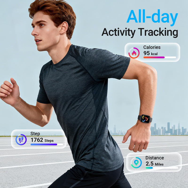 Fitpolo Smart Watch, 1.85" AMOLED Fitness Tracker with Bluetooth Call, Heart Rate/Sleep/SPO₂ Monitor, 100+ Sports Modes, 3ATM Waterproof Smartwatch for Android/iPhone/Samsung, Includes 2 Bands Black