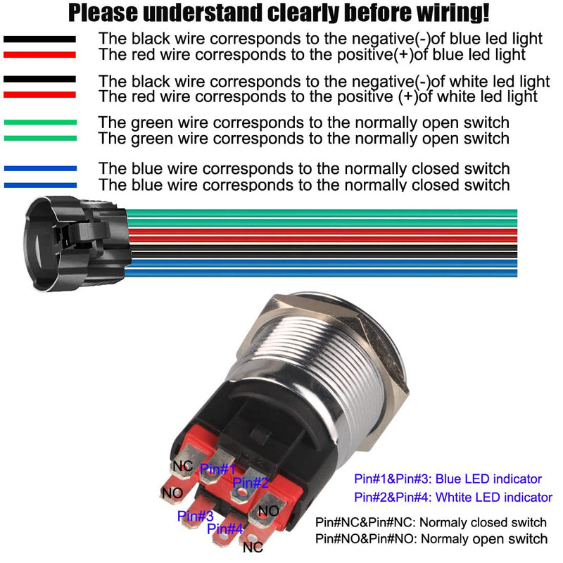 GUUZI 12V-24V/10A Momentary Push Button NO/NC, Waterproof, Green/Red LED Light, Illuminated, 22 mm Power Start Metal Push Button with Socket Plug Green/red 22 mm momentary switch