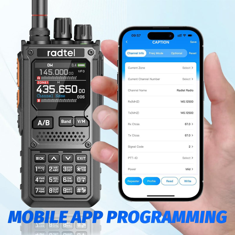 Radtel RT-920 Walkie Talkie Long Range 8W Two-Way Radio, SW MW LW CB 27MHz Receiver GMRS Radio Bluetooth Programmable, AM FM SSB, Noise Reduction, NOAA Weather Alert (with Programming Cable)