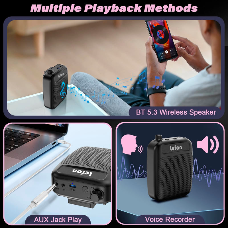 [AUSTRALIA] - TRELC Wireless Voice Amplifier with Lavalier Microphone, Portable Rechargeable Clip On Megaphone Speaker Wireless Lapel Mic for Teachers, Noise Reduction/10W/2000mA, for Tour Guide, Outdoor (Black) Black 