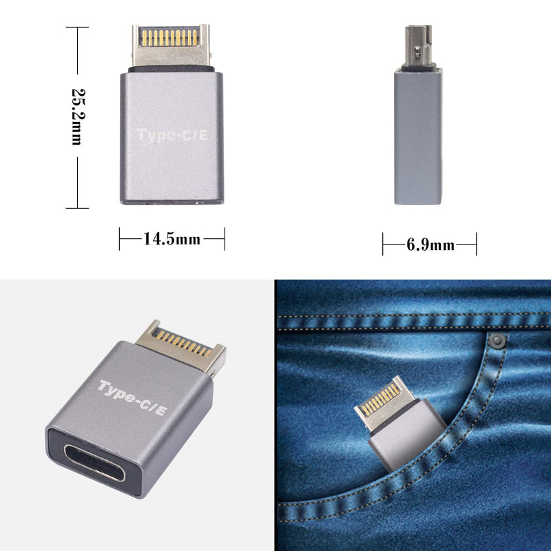 Duttek USB C Front Panel Adapter, 10Gbps Type E to USB C Adapter Converter, High Speed 3.1 USB Type-E Male to USB3.1 Type-C Female Motherboard Internal Adapter for Computer.
