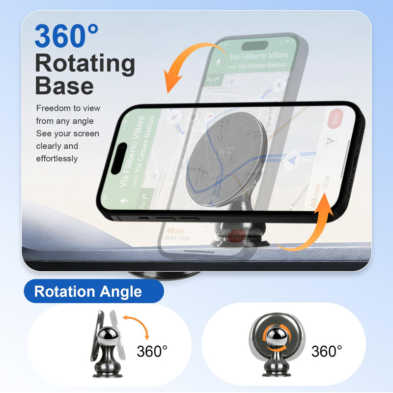 Ultra-Strong Magnetic Phone Holder for Car Dashboard MagSafe 360° Rotation Aluminum Alloy Metal Car Mount Compatible with iPhone 17 Pro Max/16 Smart Phone iPad Tablets Accessories(Black