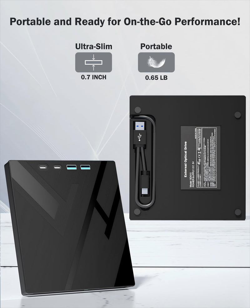 Wbacon External CD/DVD Drive for Laptop, 7 in 1 USB 3.0 Optical Disk Drive | Portable CD/DVD Player Burner Reader Writer, CD DVD +/-RW Disk Drive for Laptop Desktop PC Windows 11/10/8/7/XP Mac Linux
