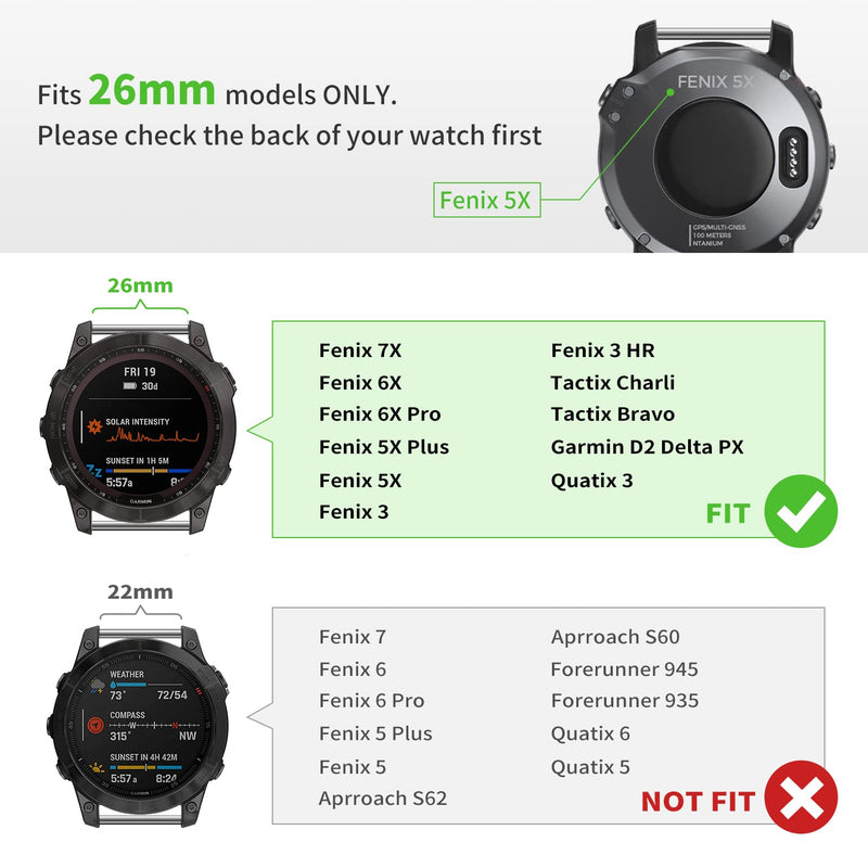 for Garmin Fenix 8 51mm/7X/6X/5X Plus Band, 26mm Titanium Metal Quick Release Easy Fit Watch Bands with Double Button Clasp for GarminEnduro 2 / Descent Mk2i / Tactix 7 Pro Smartwatch Black