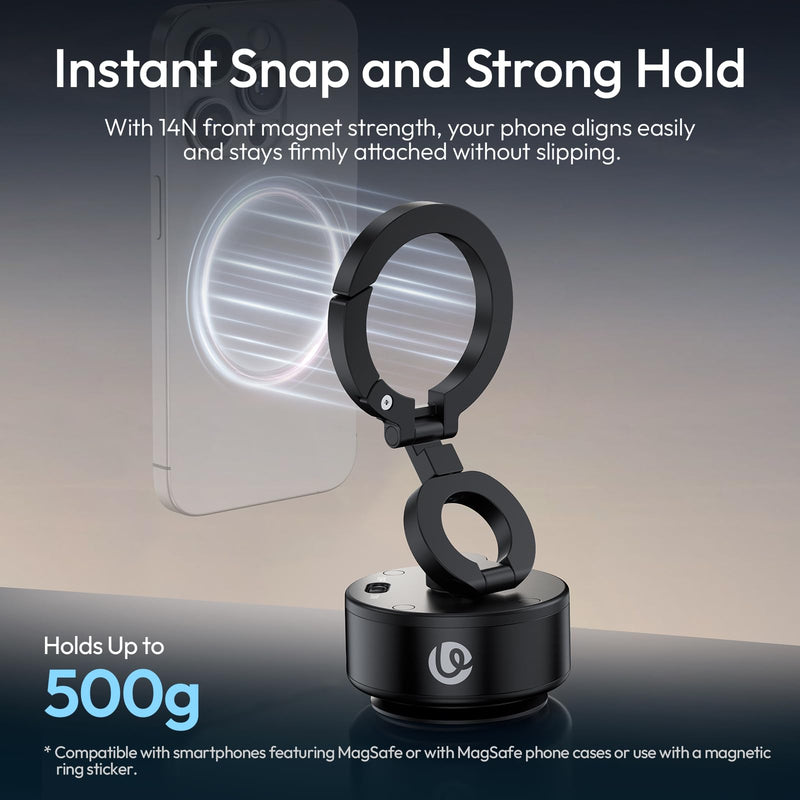 ULANZI SK22 Electric Phone Holder for Car, Vacuum Suction Magnetic Mount | Foldable 360° Adjustable for iPhone 17 Pro Max 16 15 Black, Hands-Free Portable Electric Phone Holder for Car GPS Vlog