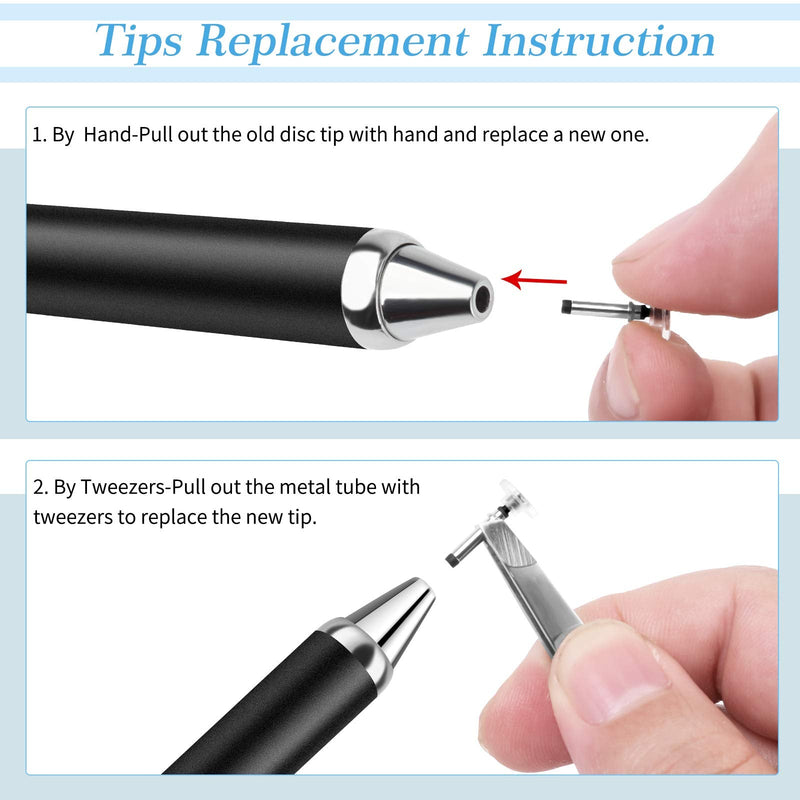Mixoo Retractable Stylus for Touch Screens - High Sensitivity Universal Stylus Touch Screen Pen with 3 Replaceable Disc Tips for iPad iPhone and All Other Capacitive Tablets & Cell Phones (Black) Black