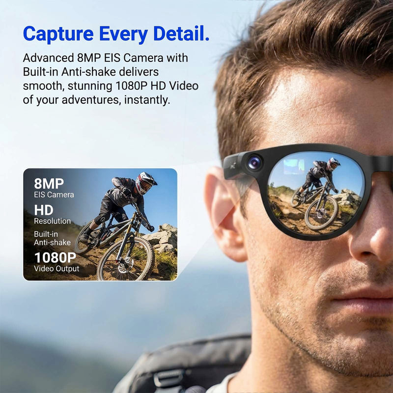 AI Smart Glasses with Camera, 4K HD Video Recording Sunglasses | Photo Capture,Real-Time Translation,Object Recognition,Open-Ear Music, Bluetooth Calls, AI Assistant Black