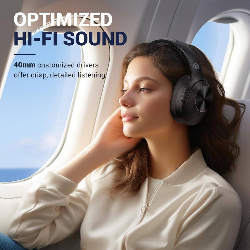 Hybrid Active Noise Cancelling Headphones Wireless Over Ear Bluetooth Headphones with Microphone Deep Bass, Wireless Headphones with Hi-Fi Audio, Memory Foam Ear Cups, 30H Playtime - Black