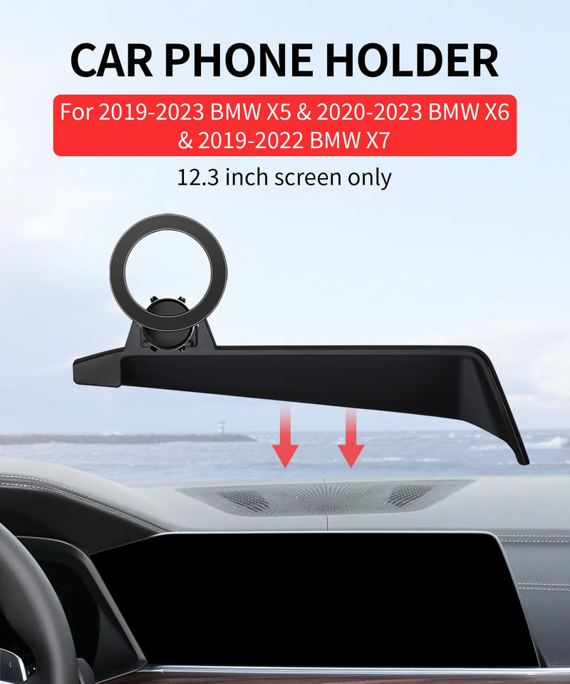 Car Phone Mount for BMW X5/X7 2019-2022, X6 2020-2023, 12.3" Screen Mount | X5 2019-2023, Magsafe Accessories Magnetic Cell Phone Mount Clip Compatible with iPhone, 3D fit Stable Navigation Bracket for 19-23 X5 & 20-23 X6 & 19-22 X7 (12.3-inch)